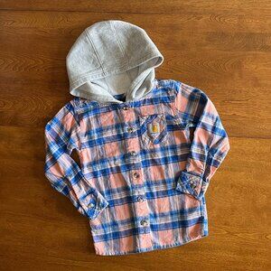Carhartt rose pink and blue hooded flannel shirt 4 NWOT